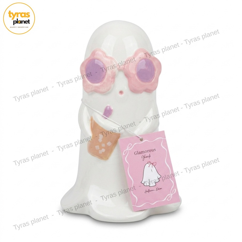 Halloween Ghost Figurine Purple Sunglasses‎ Drinking Tea coffee
